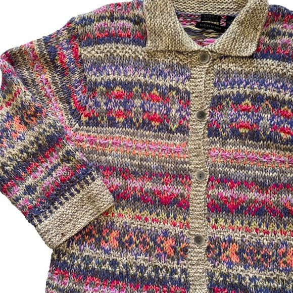 Sigrid Olsen Sport linen silk blend Hand Knit button up cardigan sweater - Picture 5 of 11